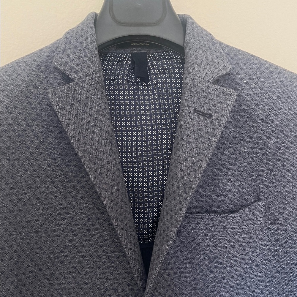 Massimo Dutti Navy and Gray Patterned Blazer